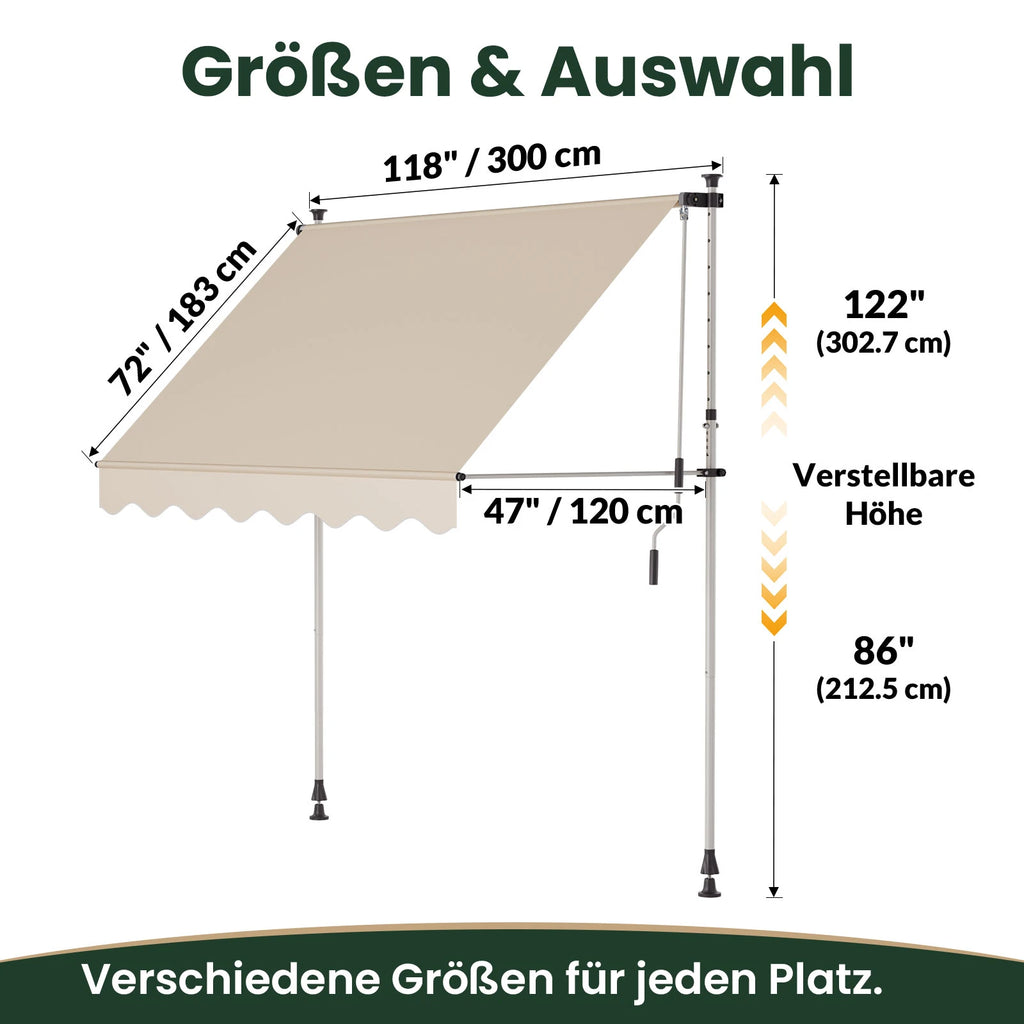 Klemmmarkise ohne Bohren 120×300 cm