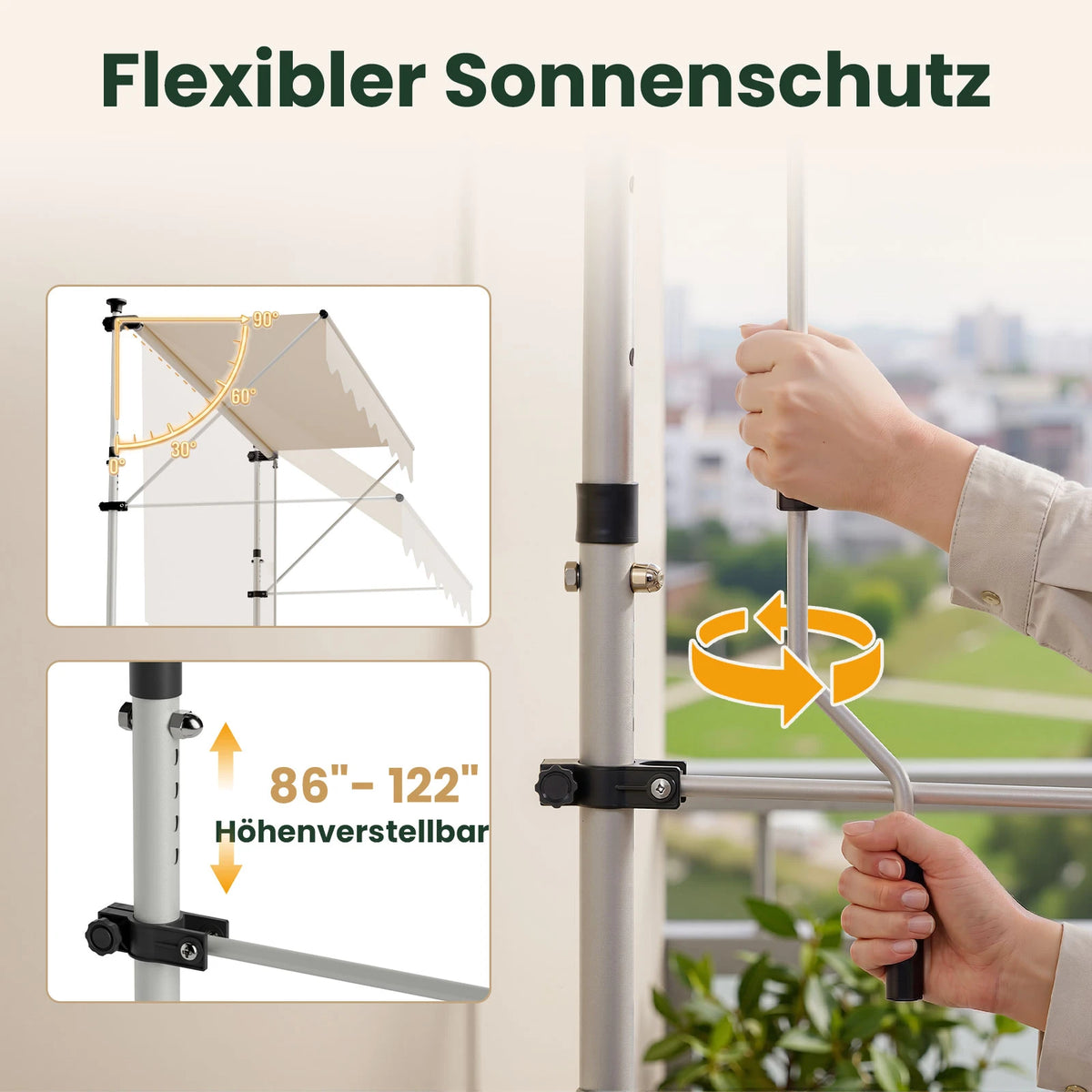Klemmmarkise ohne Bohren 120×300 cm