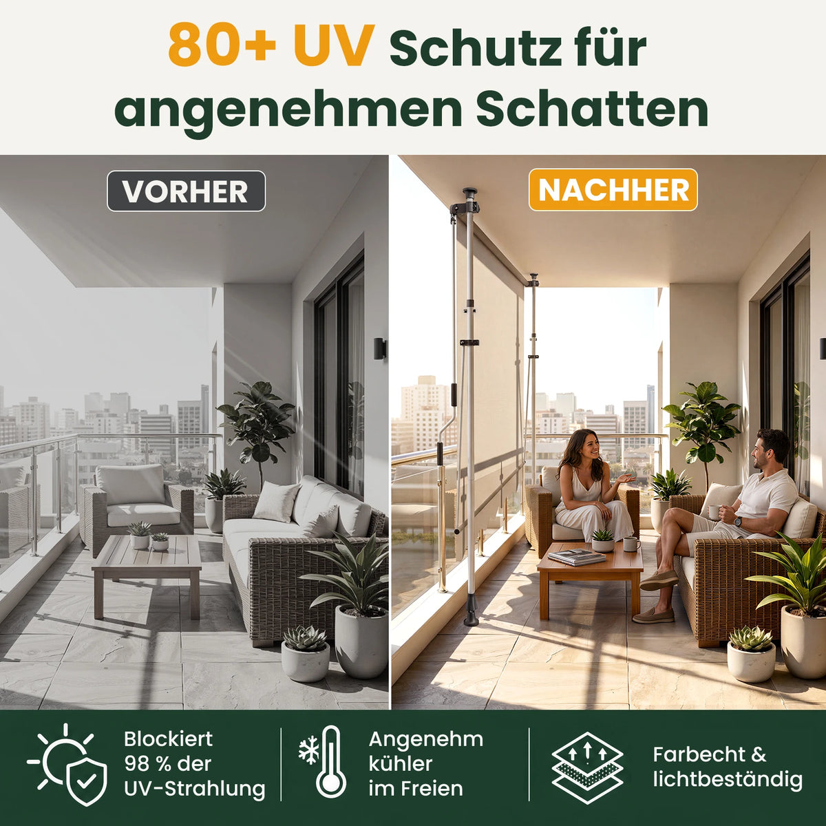 Klemmmarkise ohne Bohren 120×300 cm