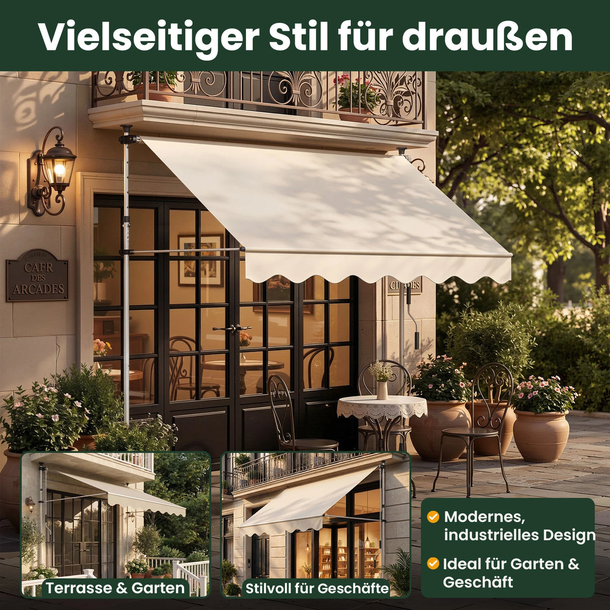 Klemmmarkise ohne Bohren 120×300 cm