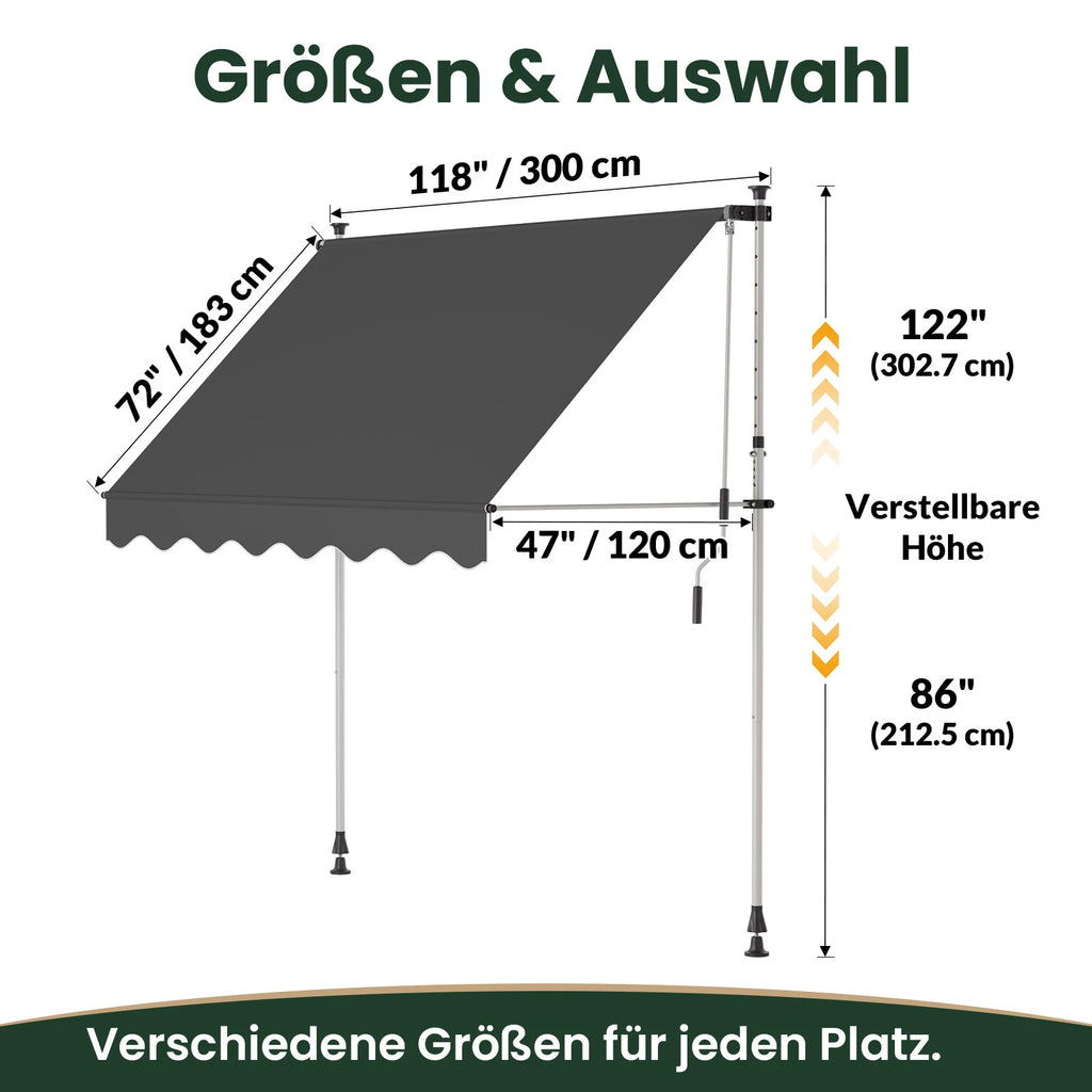 Klemmmarkise ohne Bohren 120×200 cm