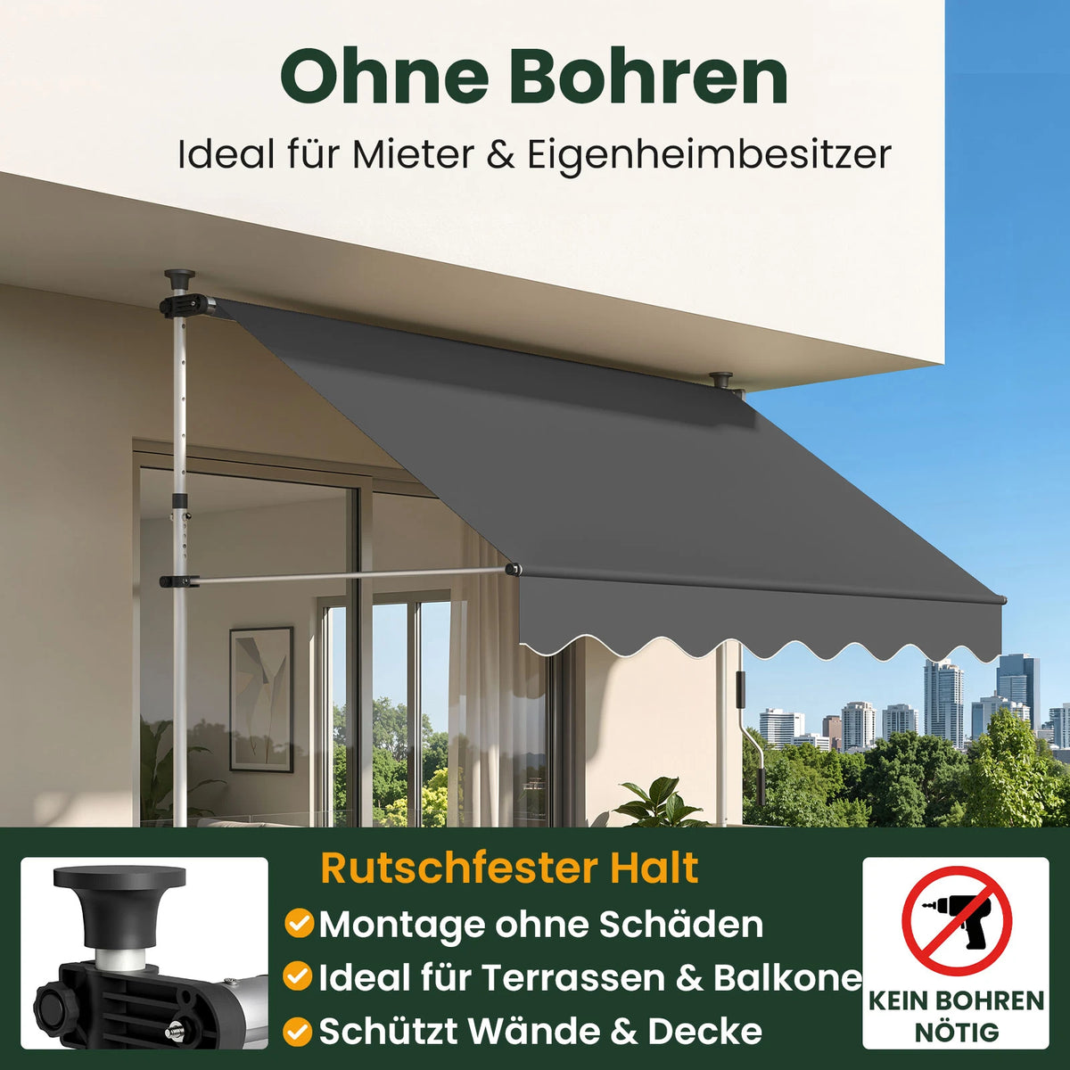 Klemmmarkise ohne Bohren 120×200 cm