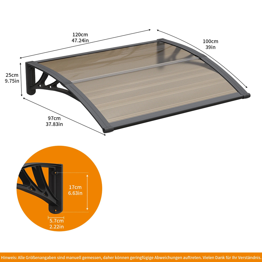 Polycarbonat Haustürvordach Eingang 80×120 cm
