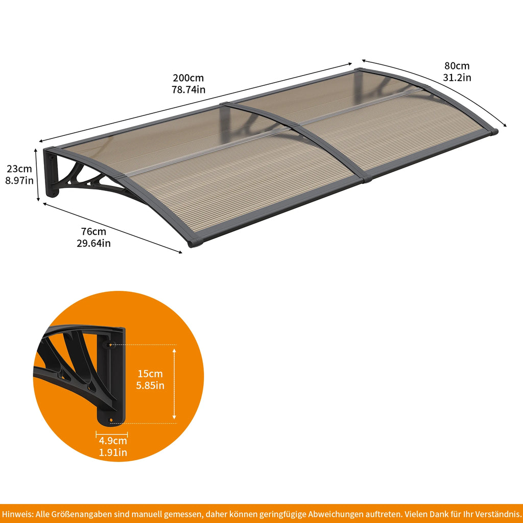 Polycarbonat Haustürvordach Eingang 80×200 cm