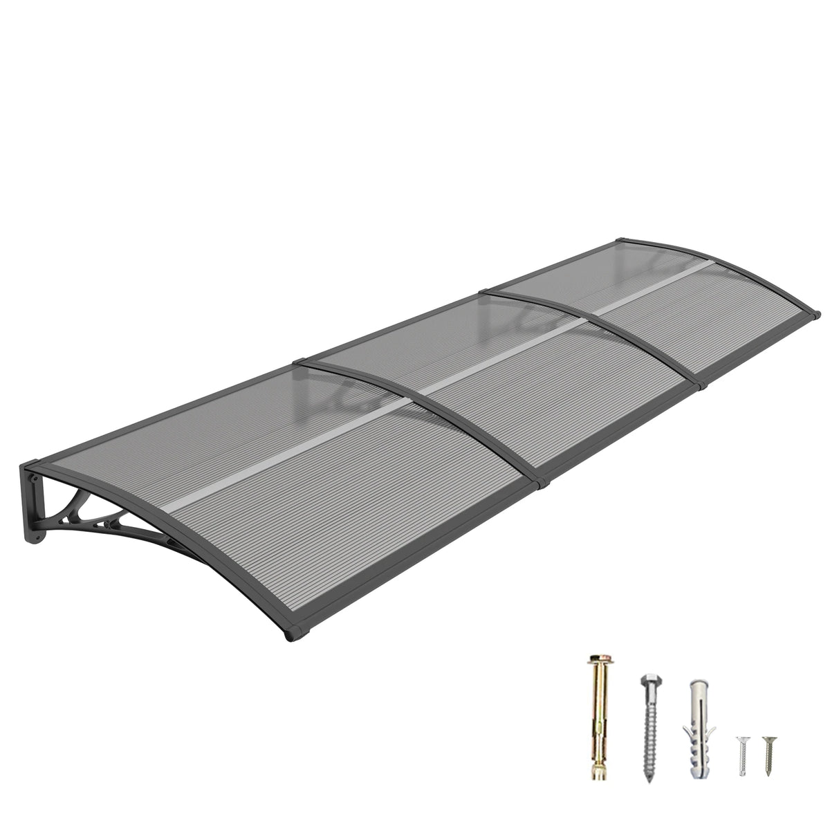 Haustürvordach 120×300 cm mit Regenrinne – Rauchgrau