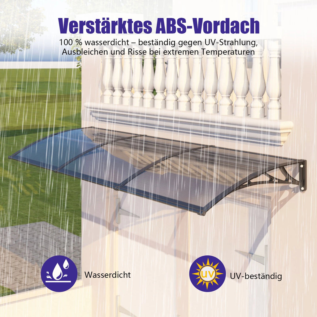 Haustürvordach 120×300 cm mit Regenrinne – Rauchgrau