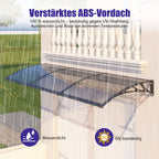 Haustürvordach 120×300 cm mit Regenrinne – Rauchgrau
