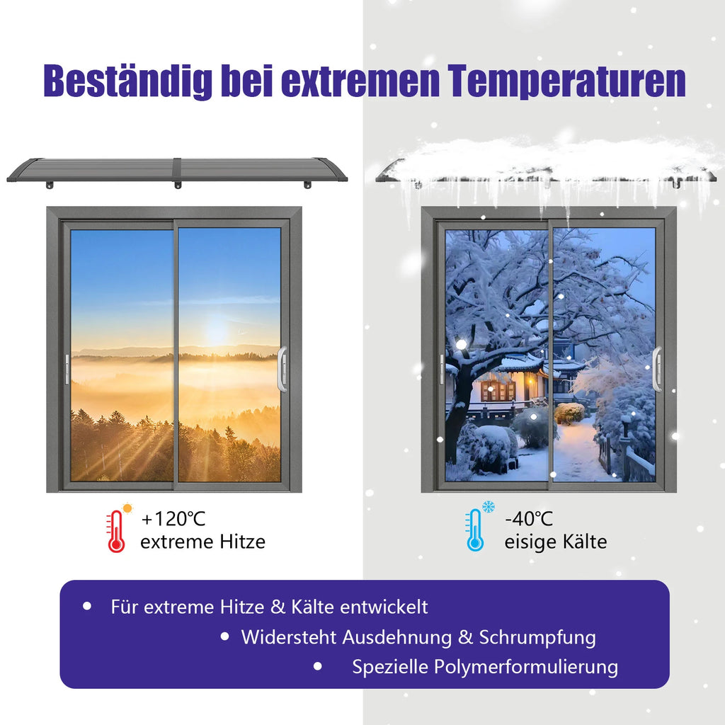 Haustürvordach 120×300 cm mit Regenrinne – Rauchgrau