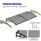 Haustürvordach 120×300 cm mit Regenrinne – Rauchgrau