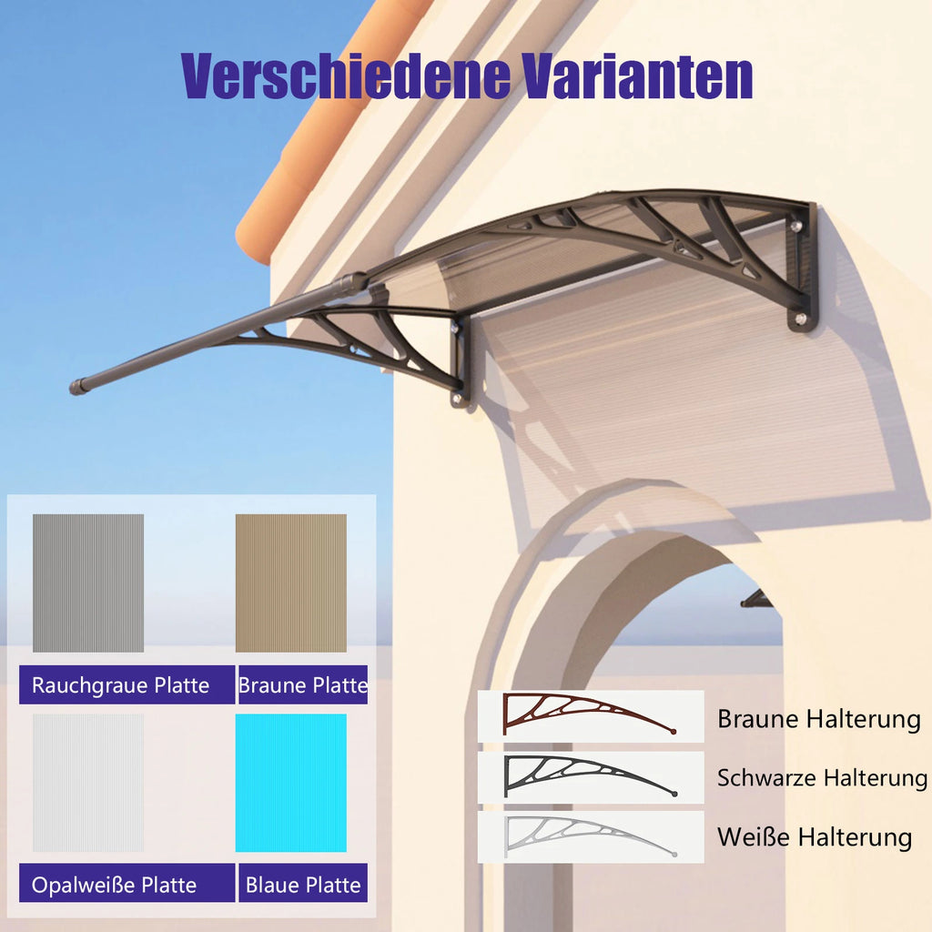 Haustürvordach 120×300 cm mit Regenrinne – Rauchgrau