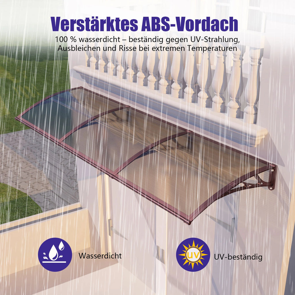 Haustürvordach 120×300 cm mit Regenrinne – Braun