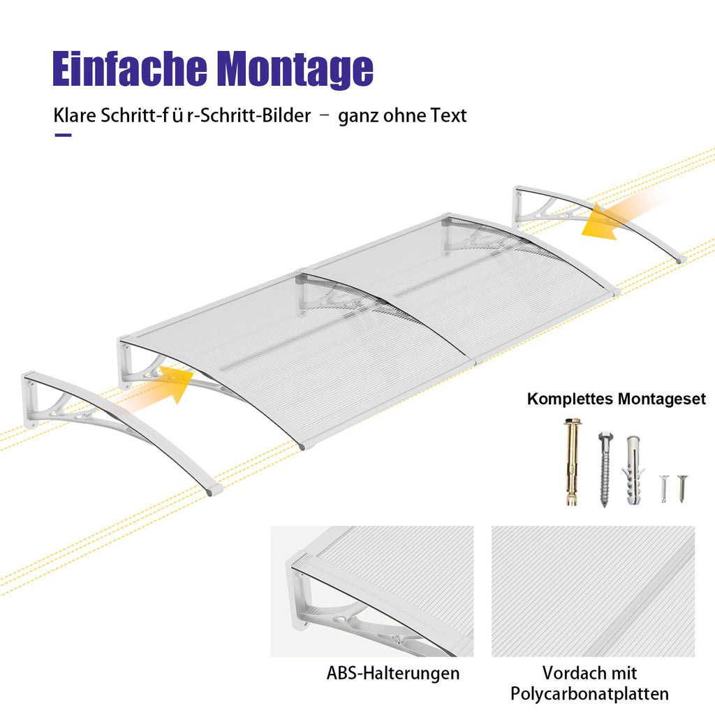 Haustürvordach 120×300 cm mit Regenrinne – Weiße