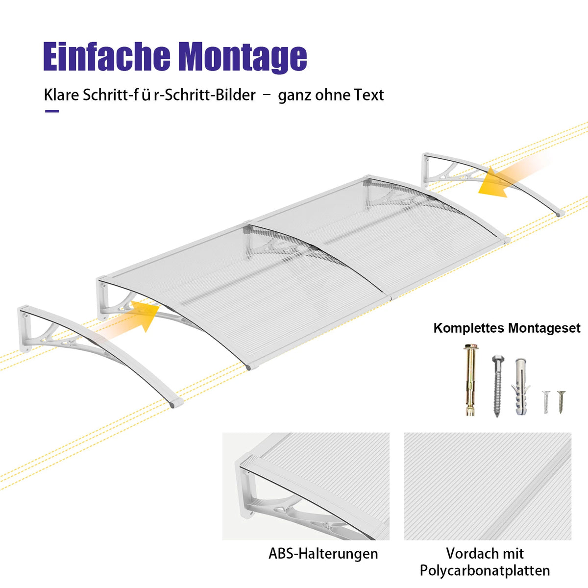 Haustürvordach 120×300 cm mit Regenrinne – Weiße