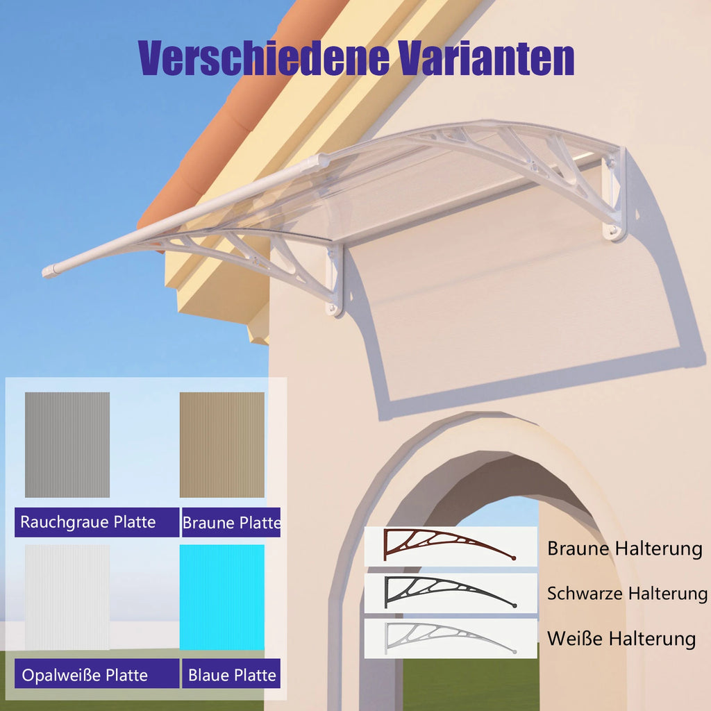 Haustürvordach 120×300 cm mit Regenrinne – Weiße