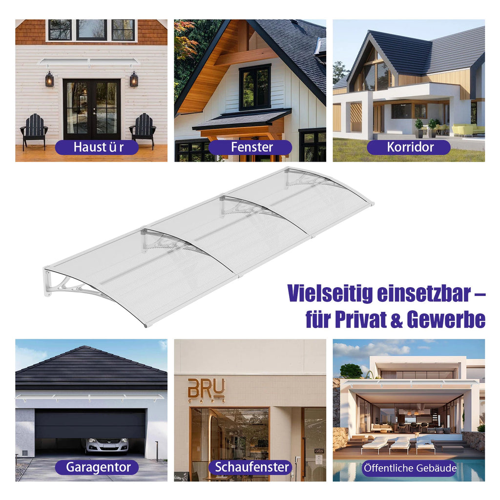 Haustürvordach 120×300 cm mit Regenrinne – Weiße
