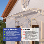 Haustürvordach 120×300 cm mit Regenrinne – Weiße