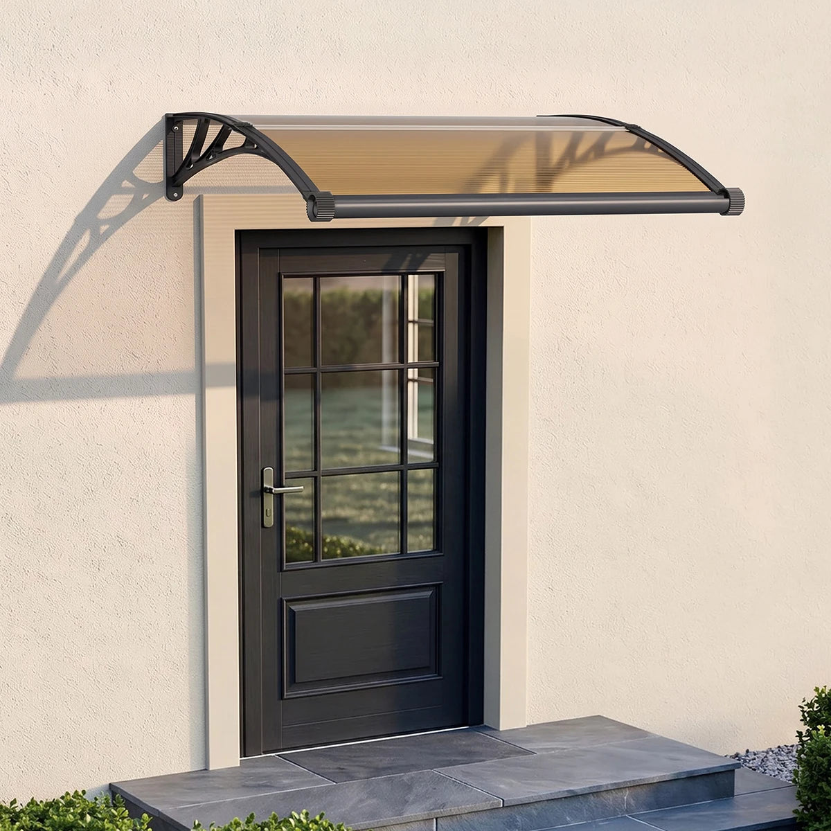 Polycarbonat Haustürvordach mit Entwässerung 80×120 cm