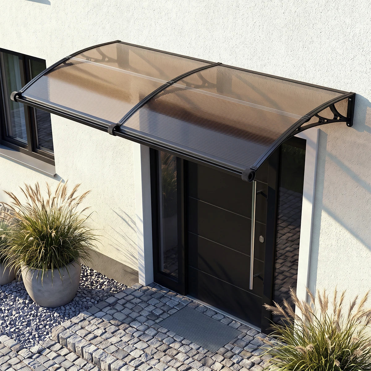 Polycarbonat Haustürvordach mit Entwässerung 100×240 cm