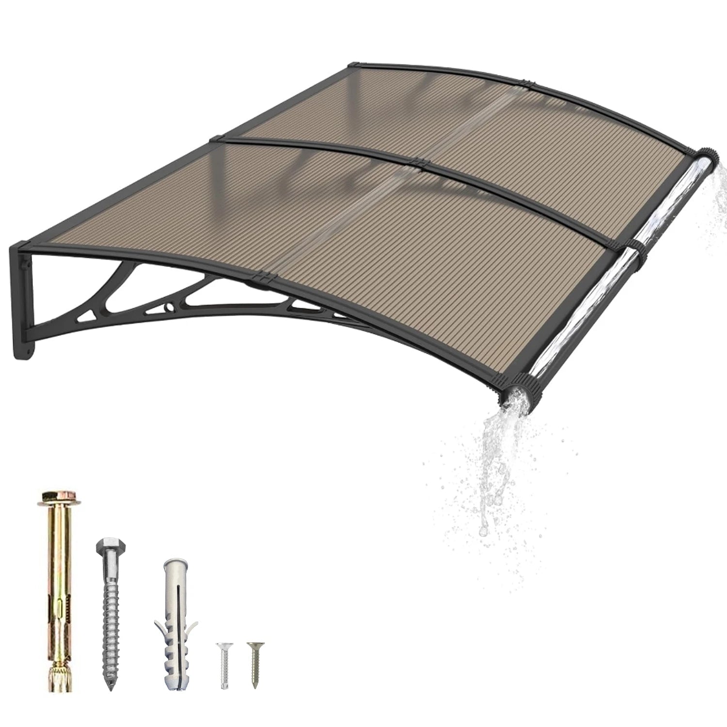 Polycarbonat Haustürvordach mit Entwässerung 100×240 cm