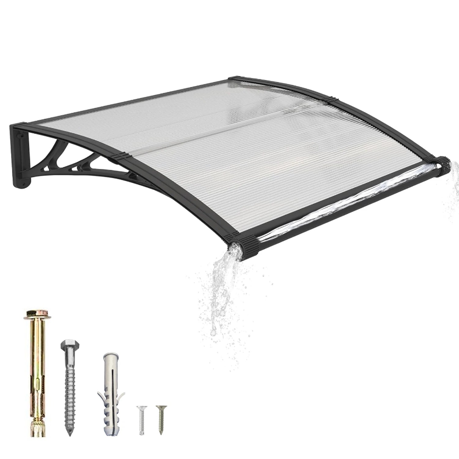 Polycarbonat Haustürvordach mit Entwässerung 80×100 cm