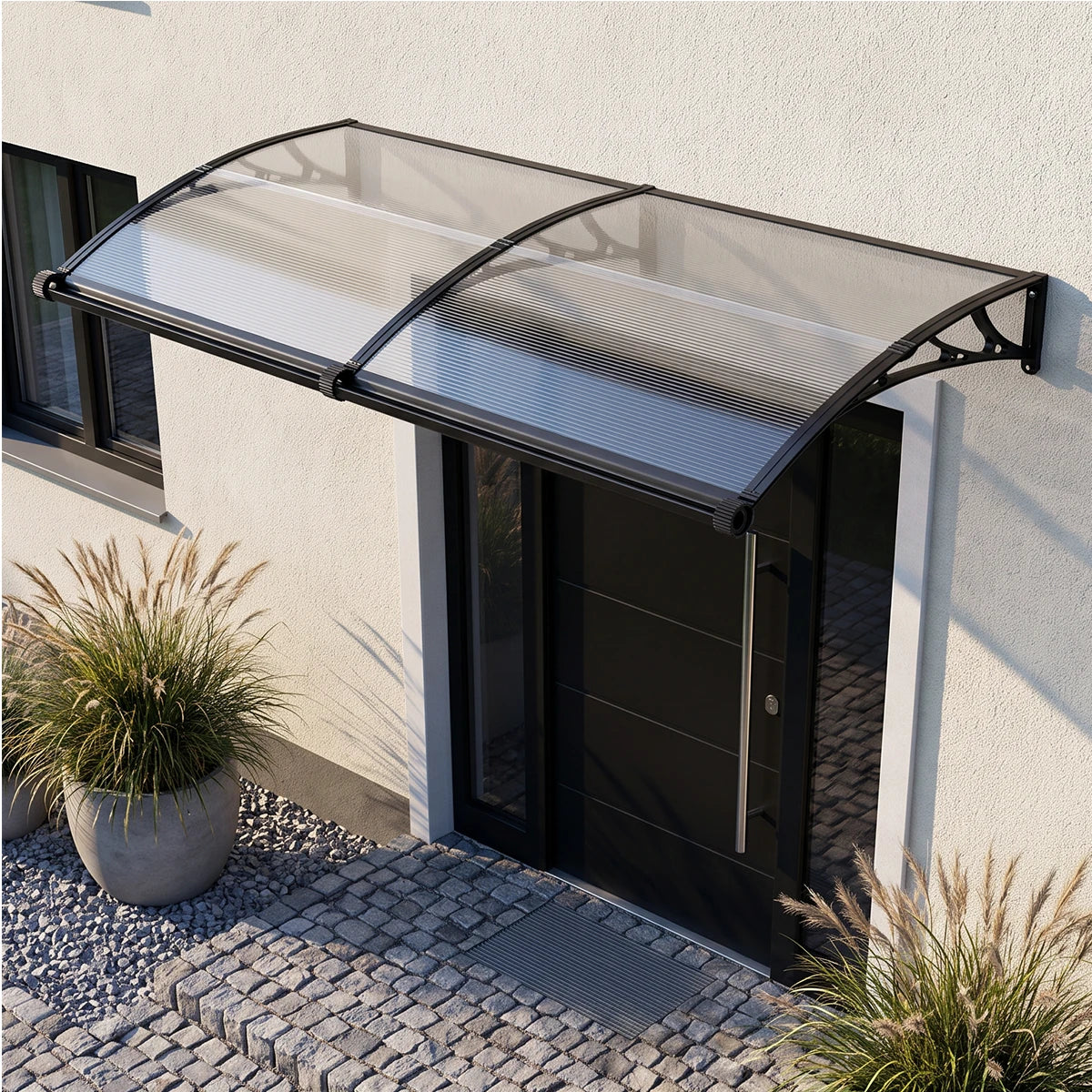 Polycarbonat Haustürvordach mit Entwässerung 100×240 cm