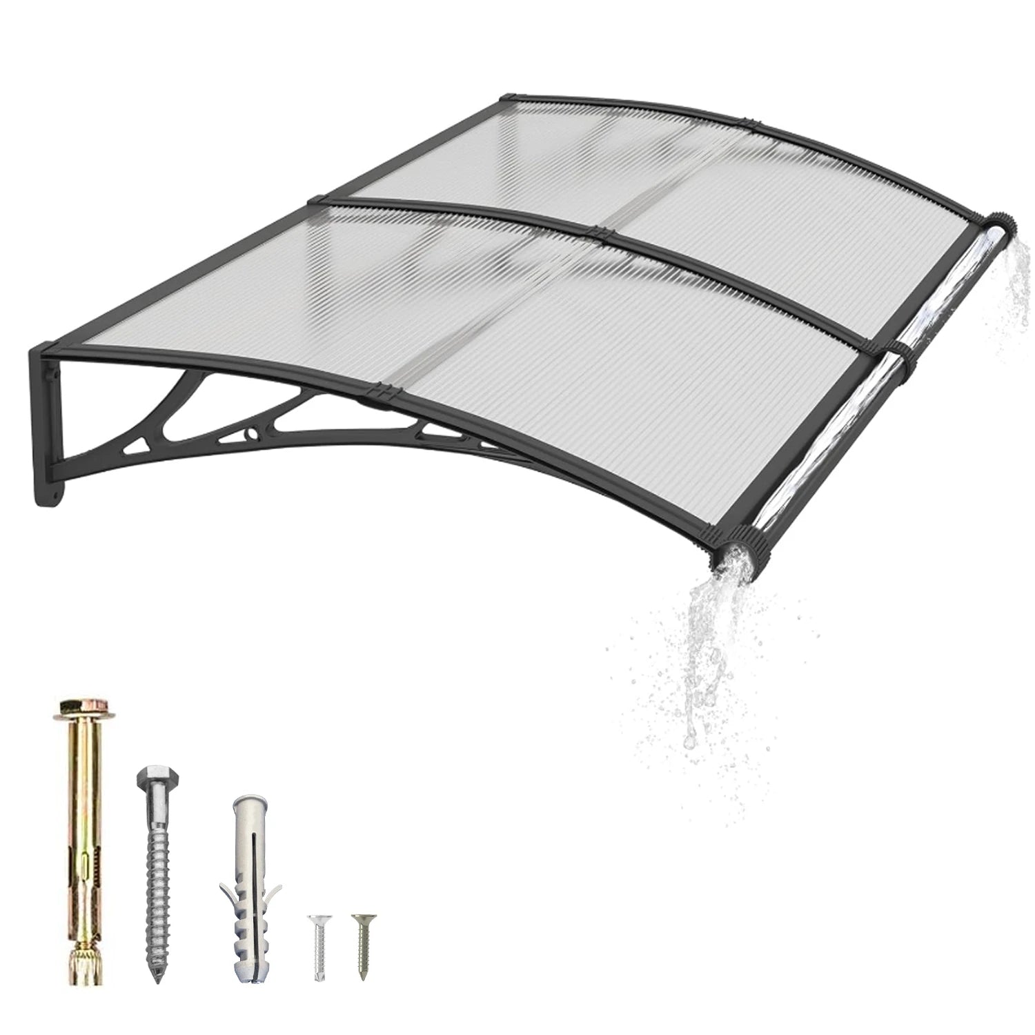 Polycarbonat Haustürvordach mit Entwässerung 100×240 cm
