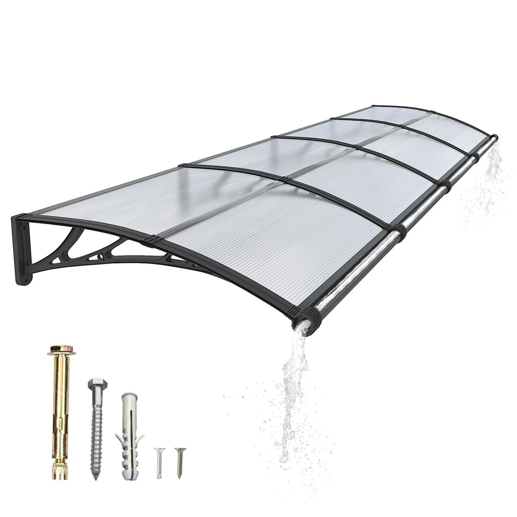 Polycarbonat Haustürvordach mit Entwässerung 100×350 cm