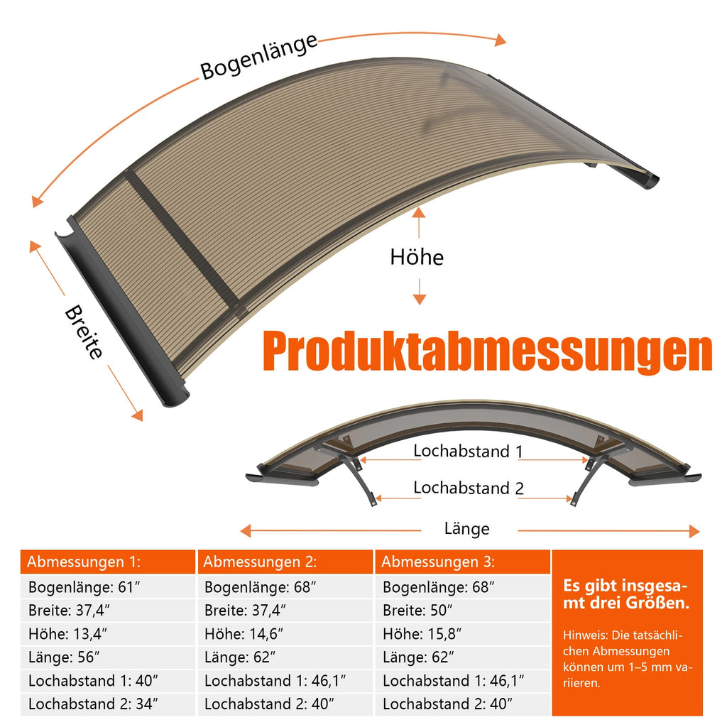 Bogenvordach aus Polycarbonat 90x140 cm