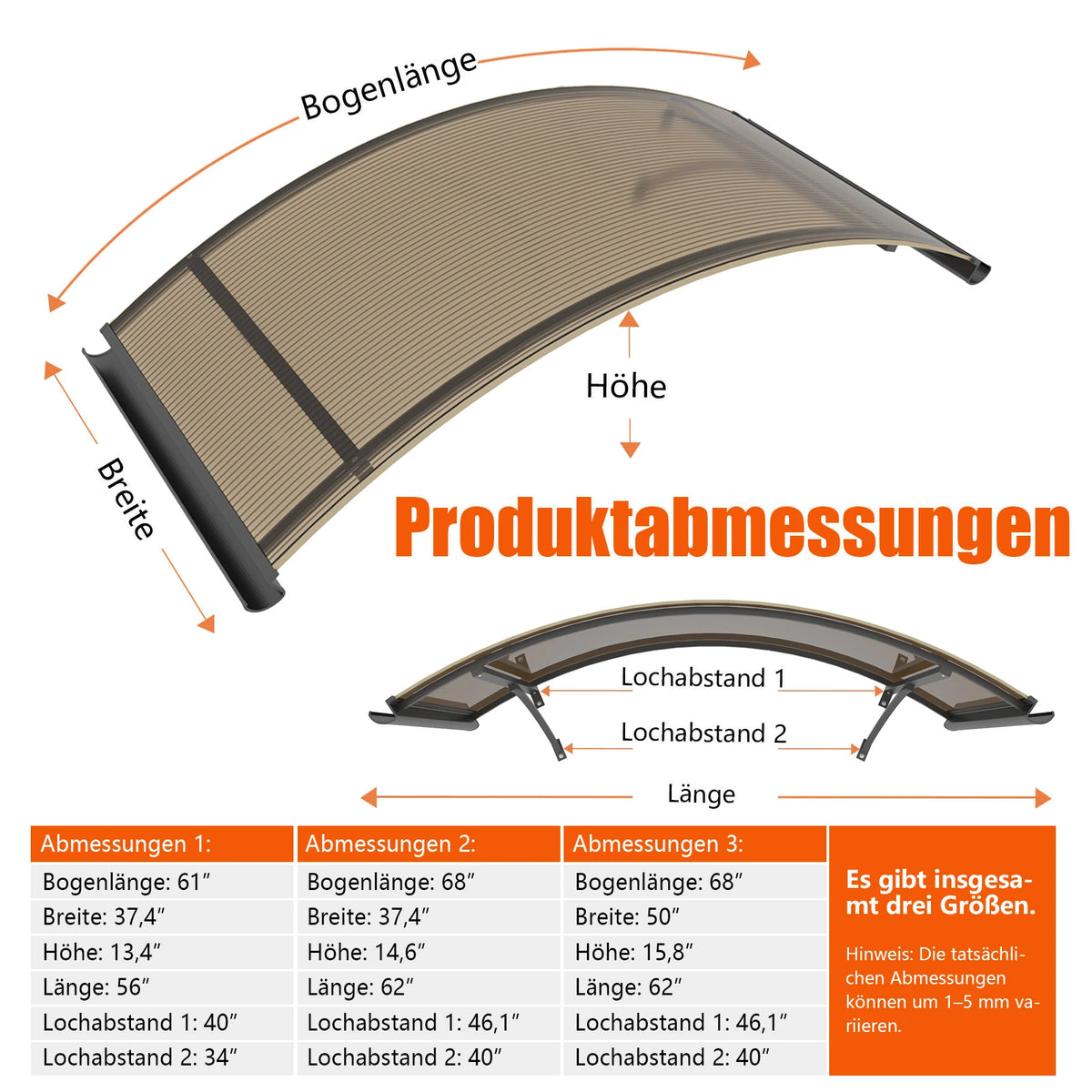 Bogenvordach aus Polycarbonat 90x140 cm