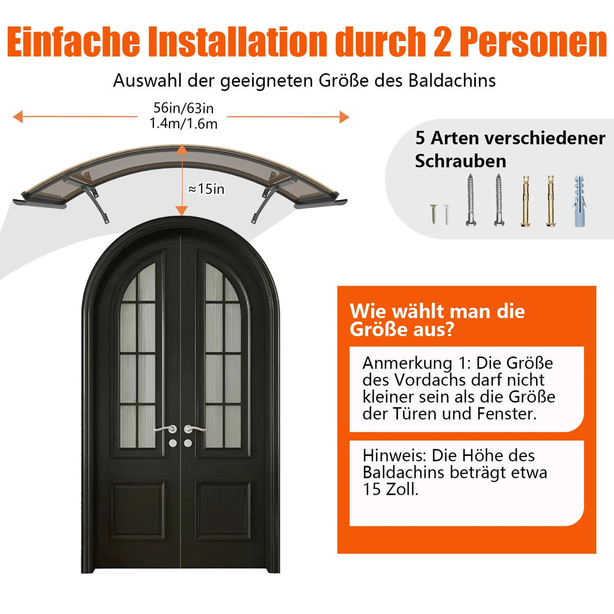 Bogenvordach aus Polycarbonat 90x140 cm