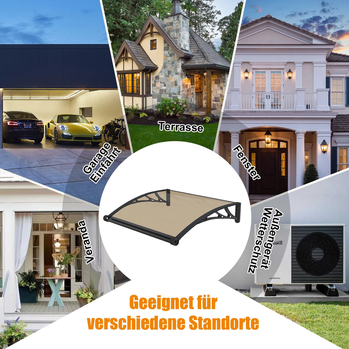 Premium Polycarbonat Haustürvordach 100x120 cm – Einteilige Polycarbonatplatte mit integriertem Wasserablauf