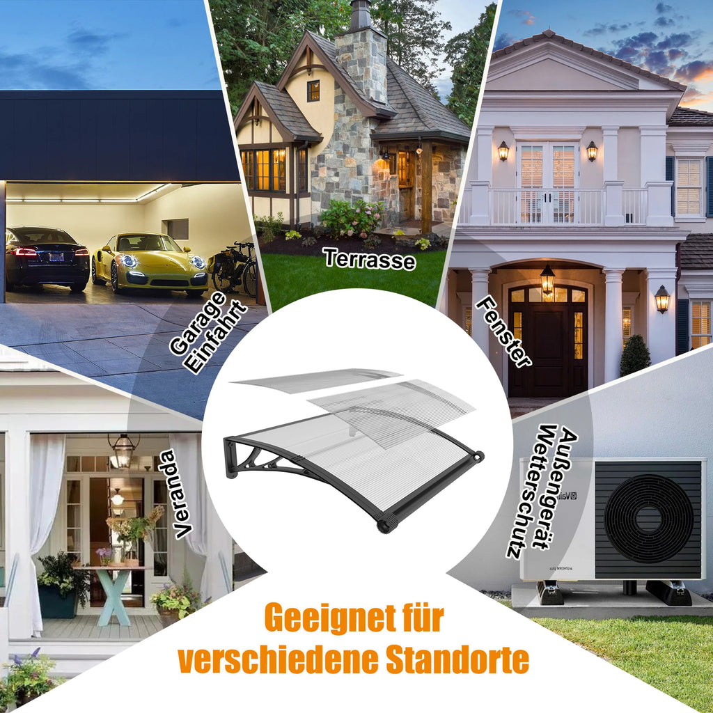 Premium Polycarbonat Haustürvordach 100x120 cm – Einteilige Polycarbonatplatte mit integriertem Wasserablauf