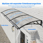 Polycarbonat Haustürvordach mit Entwässerung 100×240 cm