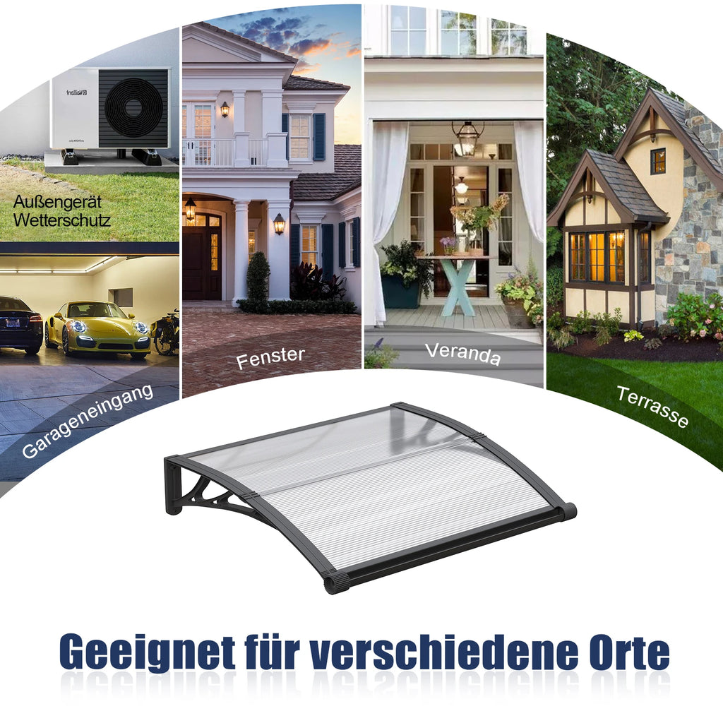 Polycarbonat Haustürvordach mit Entwässerung 100×240 cm