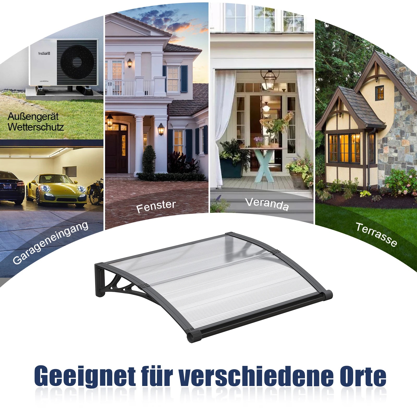 Polycarbonat Haustürvordach mit Entwässerung 100×240 cm