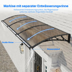 Polycarbonat Haustürvordach mit Entwässerung 100×240 cm