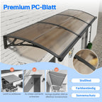 Polycarbonat Haustürvordach mit Entwässerung 100×240 cm
