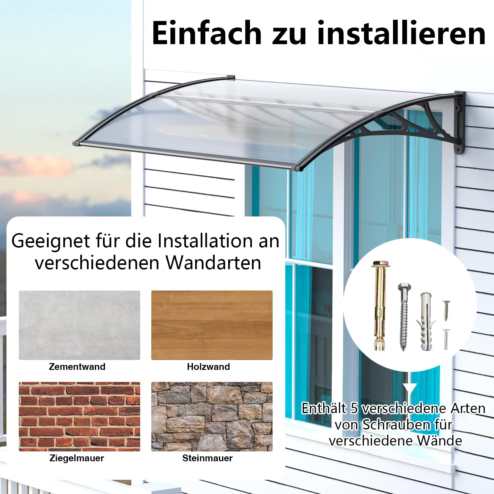 Polycarbonat Haustürvordach Eingang 80×200 cm