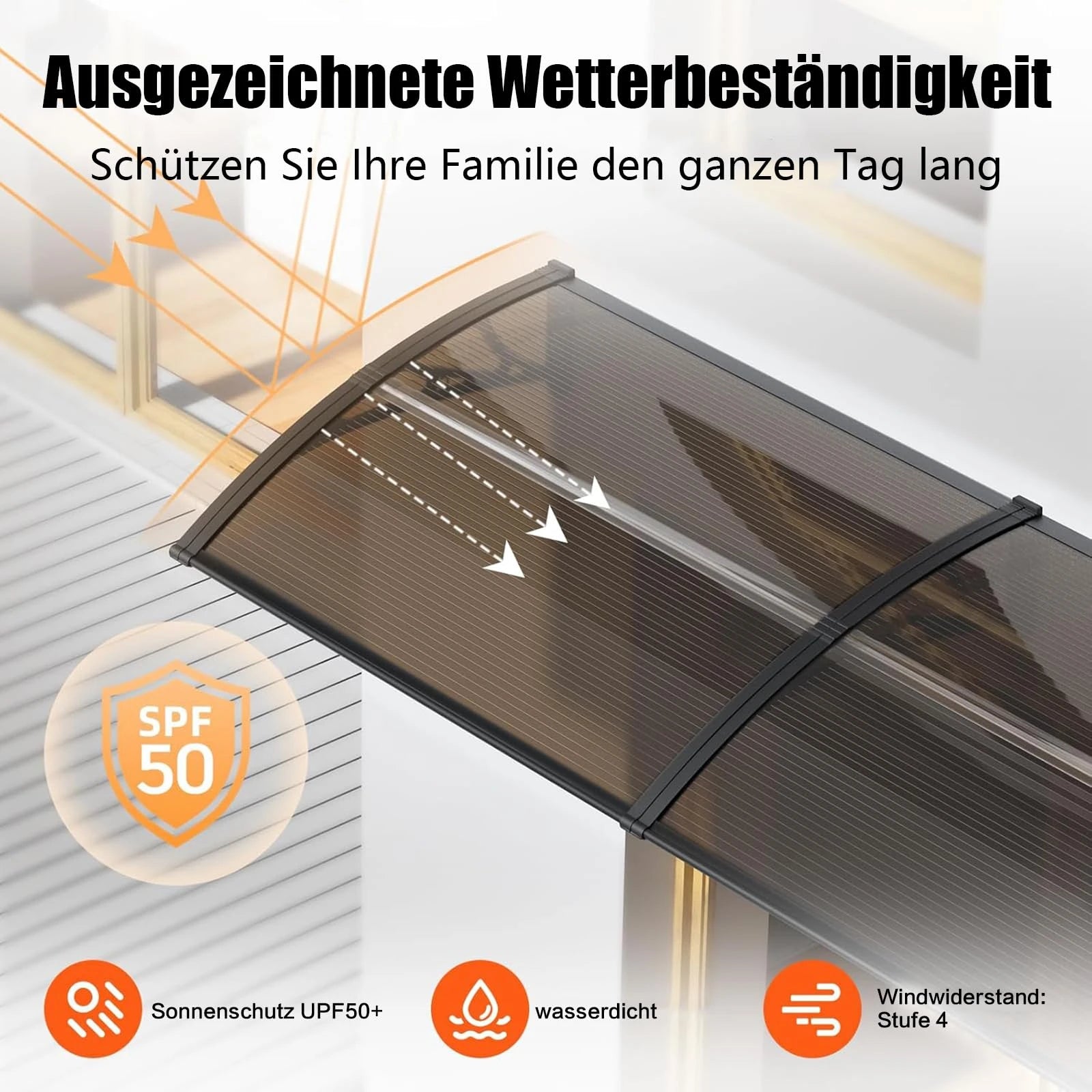 Polycarbonat Haustürvordach Eingang 80×200 cm