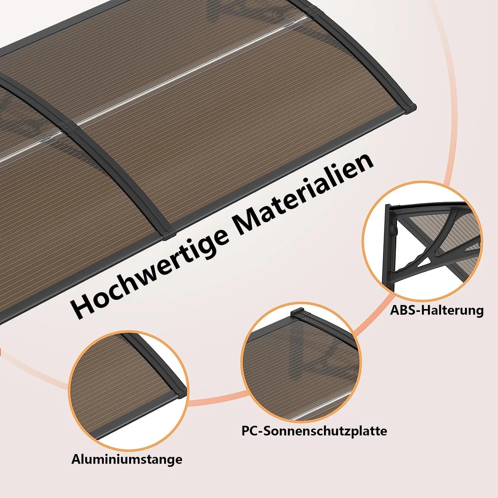 Polycarbonat Haustürvordach Eingang 80×200 cm